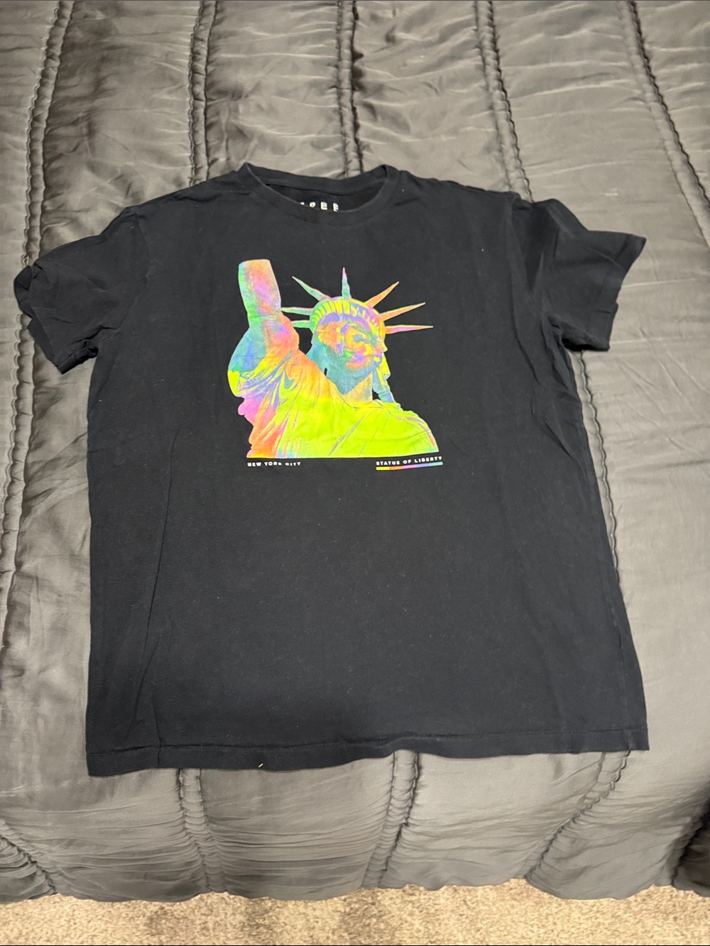 Aeropostale Black Tee with Neon Statue of Liberty Graphic